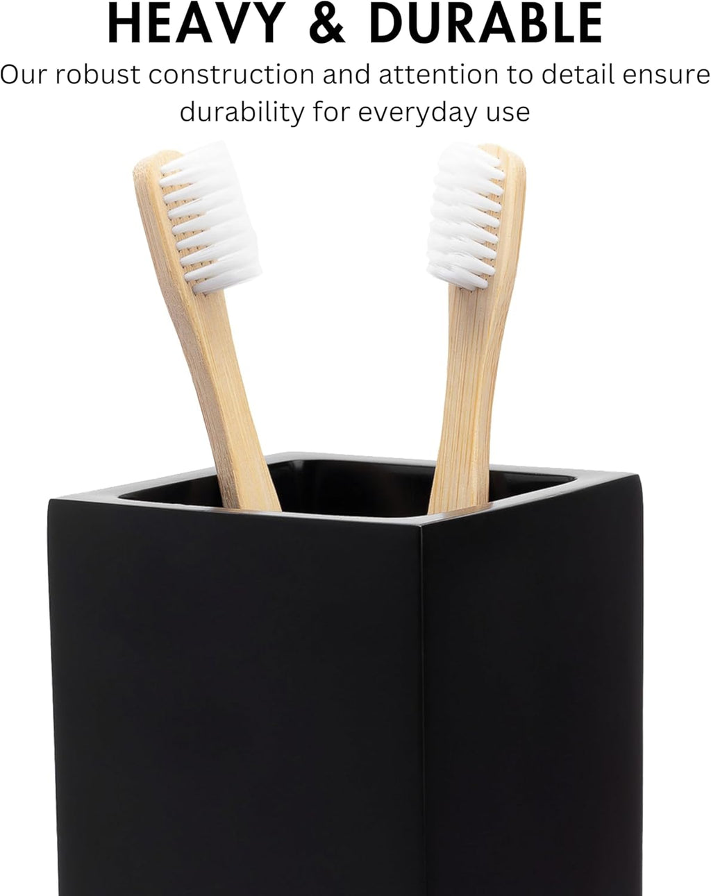 Matte Black Toothbrush and Toothpaste Holder for Bathroom Vanity and Countertop, Square Organizer for Electric Toothbrushes, Floss, Razors, Cotton, and Mouthwash
