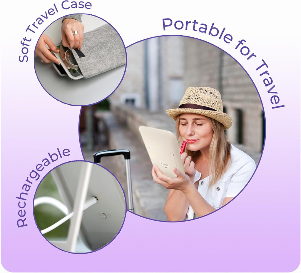 stylPro Glow and Go Travel Mirror - Makeup Mirror with Lights Perfect for Hair Styling - USB Rechargeable - with Protective Sleeve - 1 pc