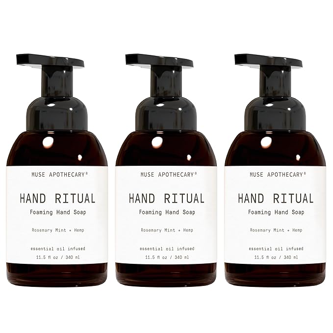 Muse Apothecary Hand Ritual - Aromatic and Nourishing Foaming Hand Soap, Infused with Natural Aromatherapy Essential Oils - USDA Certified Biobased - 11.5 oz, Rosemary Mint + Hemp, Pack of 3