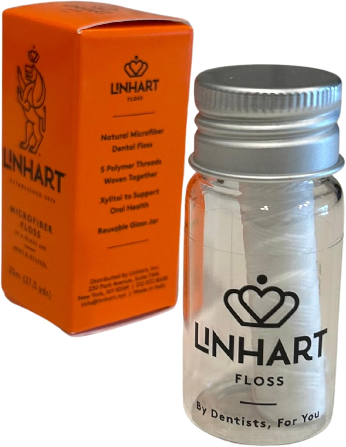 Linhart Dental Microfiber Dental Floss – 25m Eco Refillable Glass Bottle – Mint & Xylitol – Gentle, Non-Tearing, Dentist Designed – Sustainable, Vegan, BPA-Free, Freshens Breath Naturally