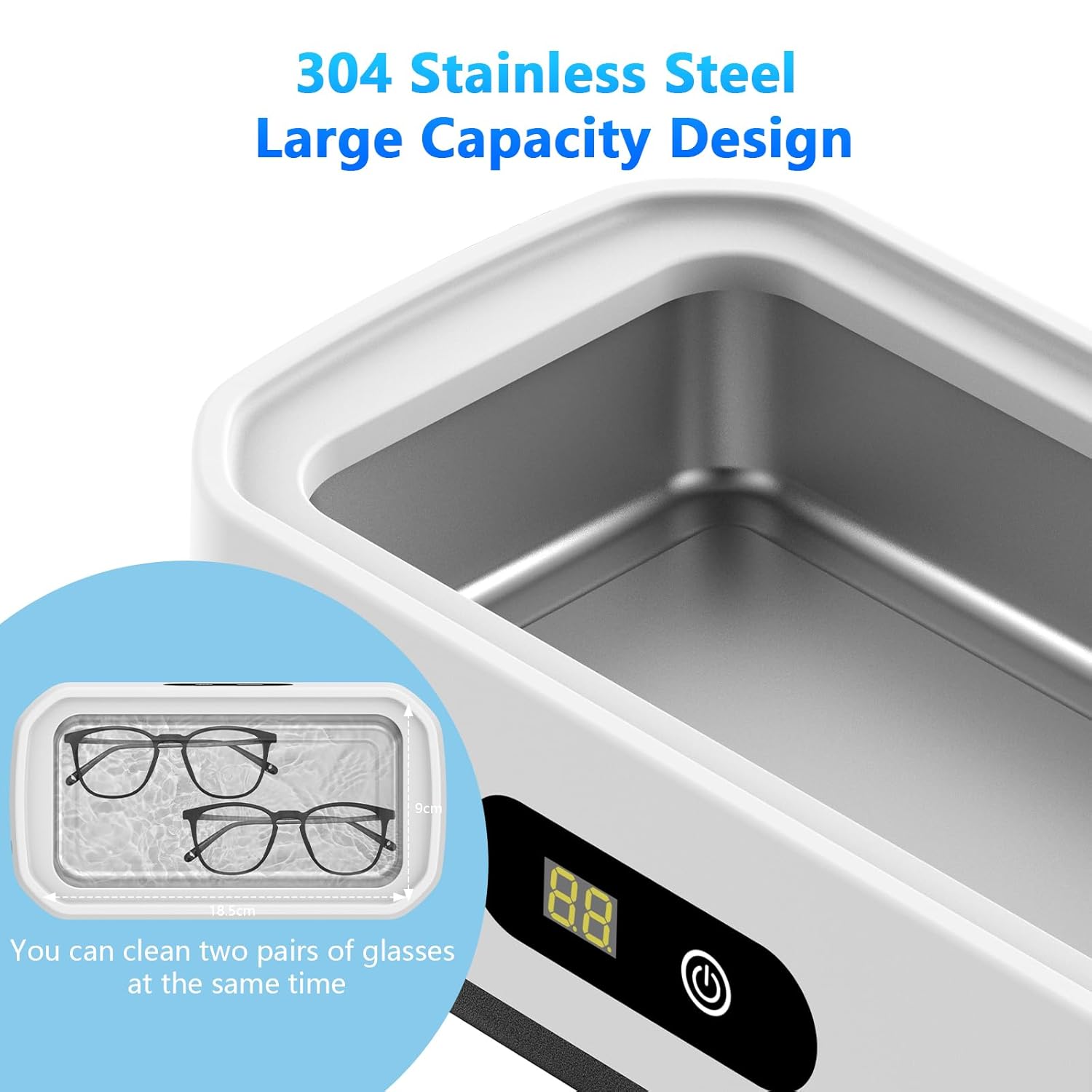2025 Upgrade Large Capacity Ultrasonic Cleaner, 50Khz Ultrasonic Cleaner Machine with 5 Modes Timer for Glasses Dentures-304 Stainless Steel Tank,White & Black