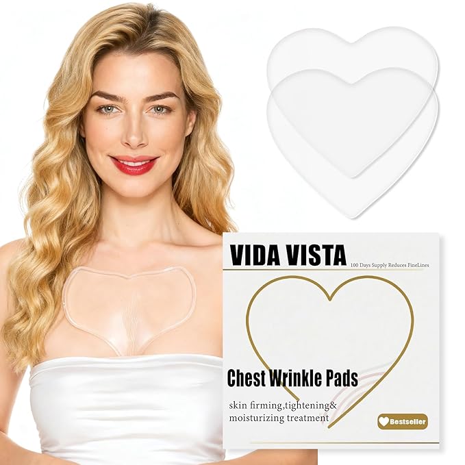 2PCS Heart-Shaped Silicone Chest Wrinkle Pads – Reusable Anti-Wrinkle Chest Patches for Women – Firming & Smoothing Chest Lines – Medical-Grade Silicone Chest Pads for Overnight Skincare