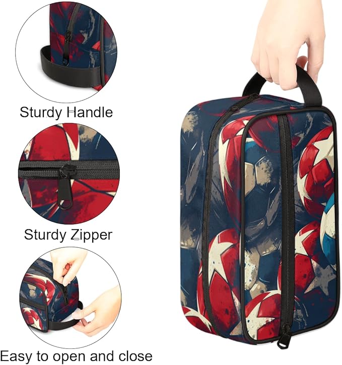 Football Sport Boys Travel Toiletry Bag Waterproof Wash Bag Shower Shaving Bag Cosmetic Organizer Makeup Bag Portable Toiletries Accessories for Women Men Sport