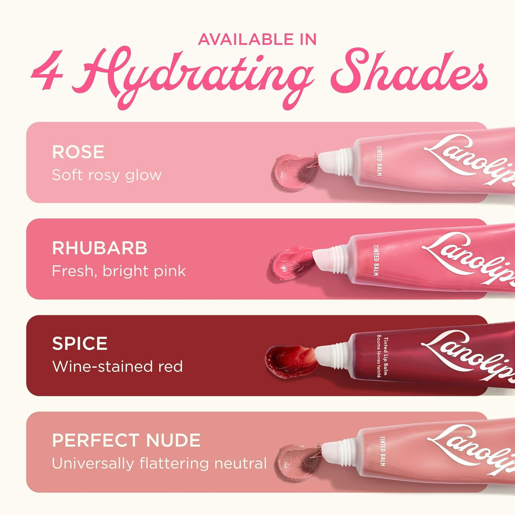 Lanolips Tinted Lip Balm - Enriched with Lanolin Oil for Shine & Hydration - Hydrating Tinted Lip Gloss Tube - Rose (12.5g / 0.44oz)