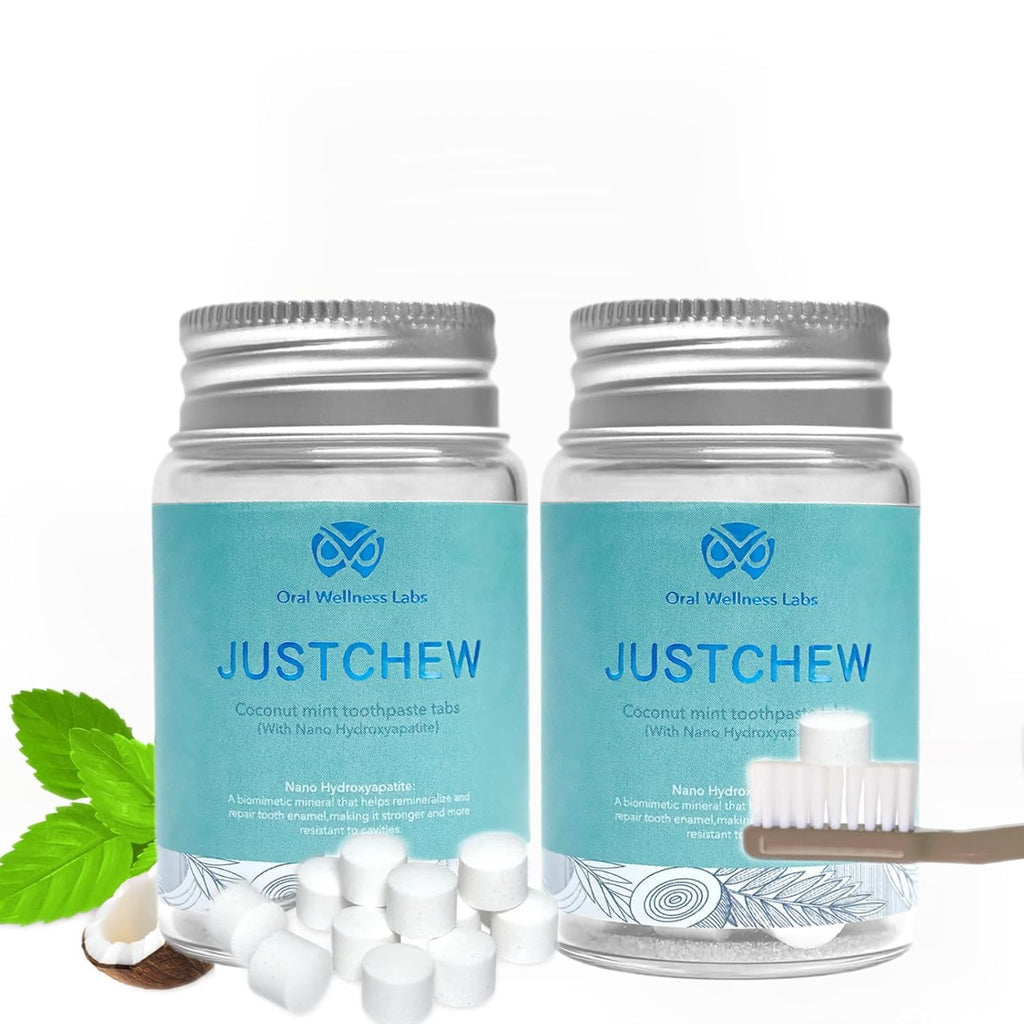 Toothpaste Tablets - Nano Hydroxyapatite,Fluoride & Plastic Free, Eco & Travel Friendly，Natural Whitening Toothpaste - Remineralize with NHA （2 Bottle / 2 Month-Coconut Mint）