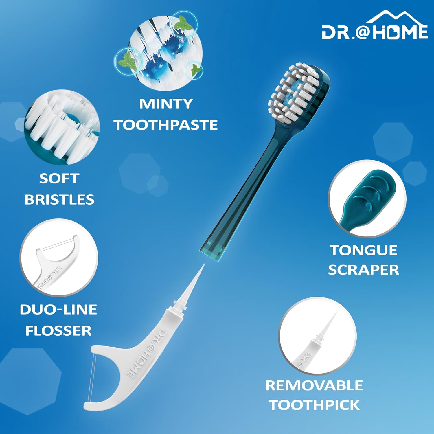 Disposable Travel Toothbrush on The go, Oral Care Set, Prepasted Mini Toothbrush 5 in 1 (Mint Paste+ Soft Bristles+Flosser+Pick+Tongue Scraper) | Individually Wrapped (48 Count - 2 Pack)