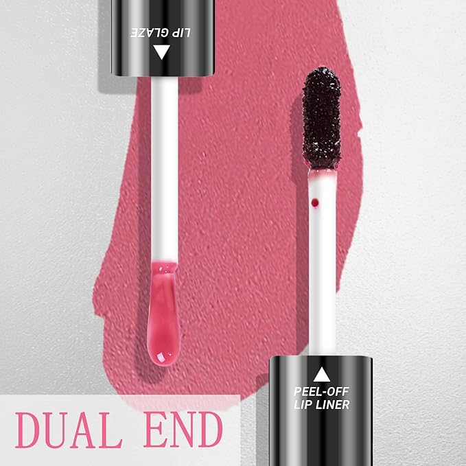 Lip Liner Stain - Lip Gloss, Dual-Ended Peel Off Lip Stains and Lipgloss 2-In-1, 1 Stick for Many Looks, Lipstain Long Lasting, Nude Pink