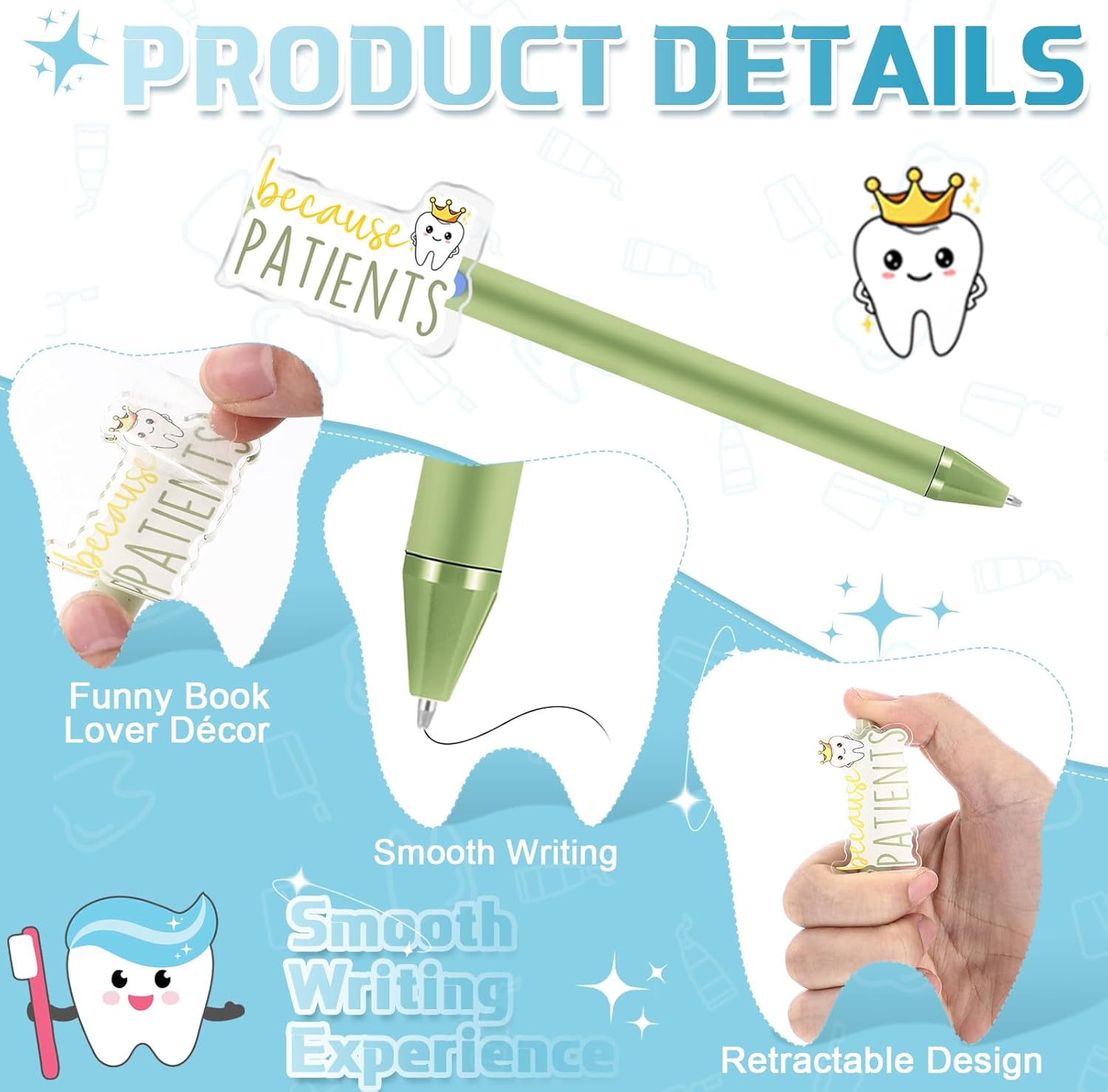 24 Pcs Dental Pen and Notepad Set Cute Tooth Ballpoint Pen Funny Notepad Dentist Assistant Accessories Dental Hygiene Month Gift for Nurse Doctor Medical Christmas Winter School Stationery
