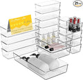 21 PCS Clear Plastic Drawer Organizer Set, 5 Sizes Acrylic Drawer Storage Trays Non Slip Storage Bins for Makeup, Jewelry, Gadgets for Kitchen, Bedroom, Bathroom, Office