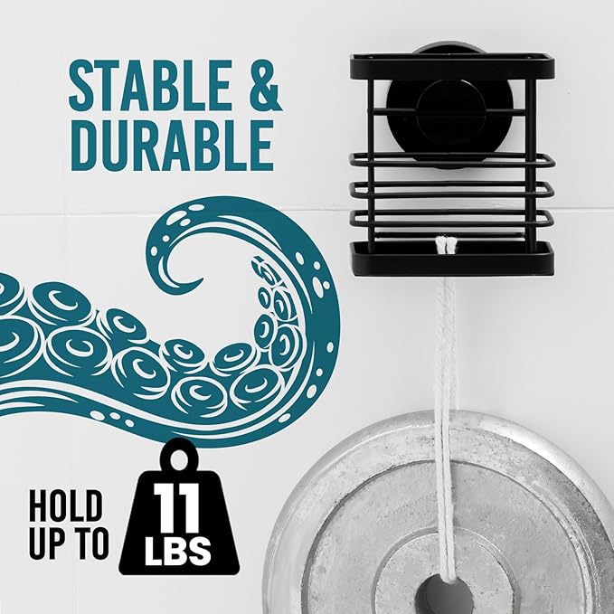 TAILI Patented Suction Cup Toothbrush Holder, Stainless Steel Anti-puddling Shower Toothbrush Holder, No Drilling Removable Organizer for Bathroom Toothpaste, Razor, Kitchen and Office Items, Black