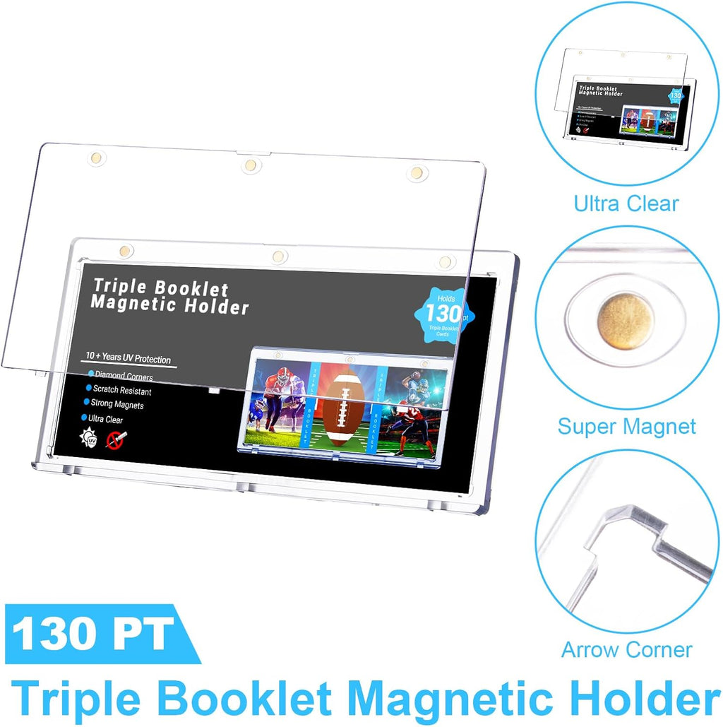 2-Pack Triple Booklet Magnetic Card-Holder - 201mm Booklet Card Holder, Inner Dimension: 8.07"x3.58"x0.15", Triple Magnet High Definition, UV Protection, Triple Booklet Card, Collection Display Frame