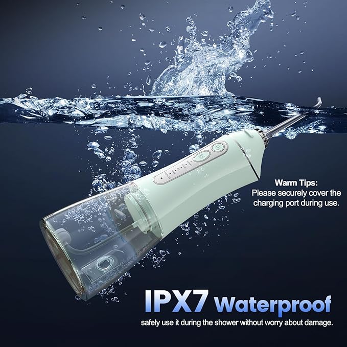 Water Flosser for Teeth Cleaning and Flossing, 5 Modes Rechargeable Cordless Oral Irrigator 320ml Water Tank Teeth Cleaner, IPX7 Waterproof Portable Electric Dentel Flossers for Home and Travel,Green