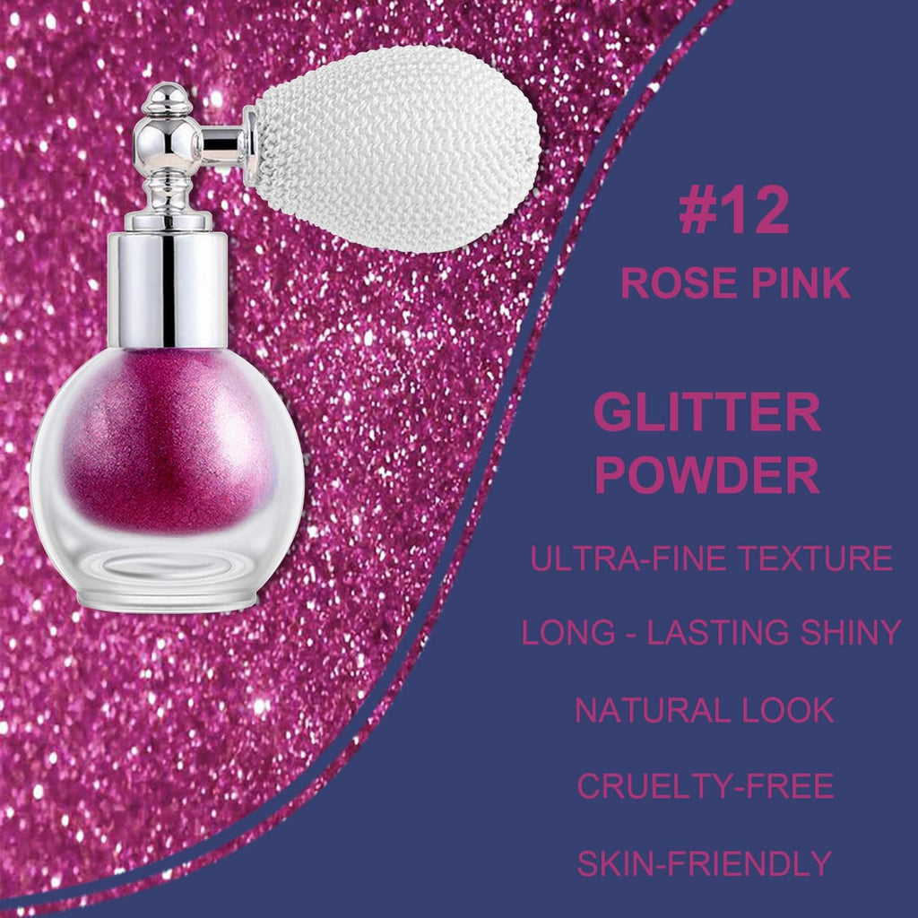 Rose Pink Glitter Spray for Face and Body, Rich Color Loose Shimmer Powder Long Lasting Sparkly Spray High Gloss Makeup for Women Rave Festival Prom Stage Wedding Party, #12