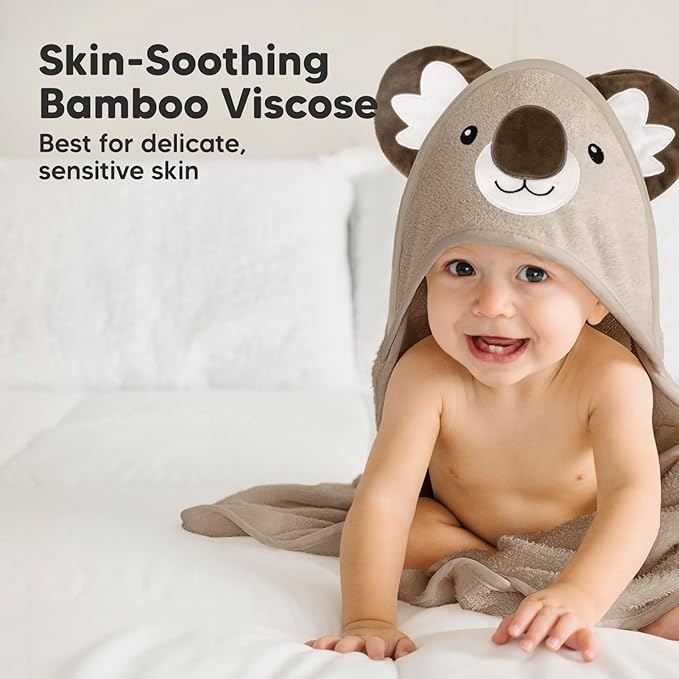 KeaBabies Hooded Baby Towel for Newborn - Viscose Derived from Bamboo Large Baby Bath Towels with Hood for Boys, Girls, Toddler, Extra Absorbent & Soft Newborn Bath Essentials (Koala, Regular)