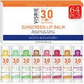 SPF 30 Sunscreen Lip Balm, Bulk Travel Size-64 Pack, Hydrating with Vitamin E & Coconut Oil- 8 Flavors