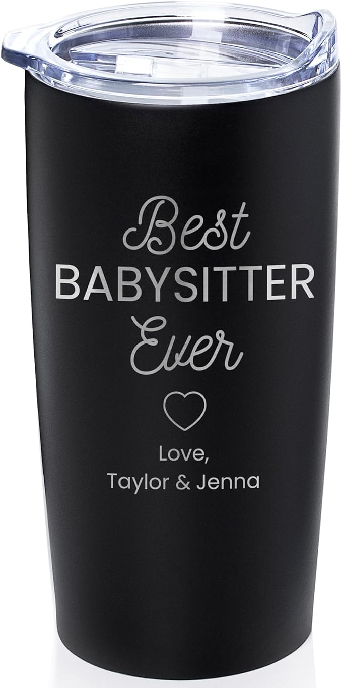 Lifetime Creations Engraved Personalized Best Nanny Ever Stainless Steel Tumbler with Lid 20 oz (Black) - Babysitter, Daycare, Au Pair Coffee Travel Mug Gift