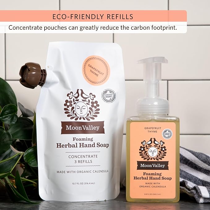 Moon Valley Foaming Hand Soap Refill Pouch, Three-Pack Lemon Rosemary, Mint Lavender, Grapefruit Soap, Vegan and Non-GMO, Environmentally Friendly Option