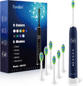 7AM2M Sonic Electric Toothbrush with 6 Brush Heads for Adults&Kids, One Charge for 120 Days, Wireless Fast Charge, 5 Modes, 40000VPM Powered Toothbrush, 2 Minutes Built in Smart Timer (Navy Blue)