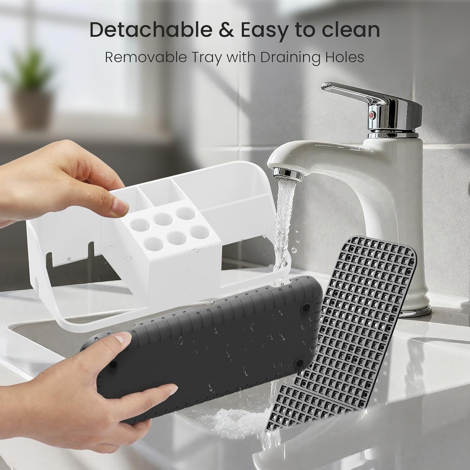 Boperzi Bathroom Counter organizers and Storage: Cord-Friendly Electric Toothbrush and Toothpaste Holder, Detachable Water Flosser & Tips Holder, Bathroom Decor and Accessories Organization Countertop