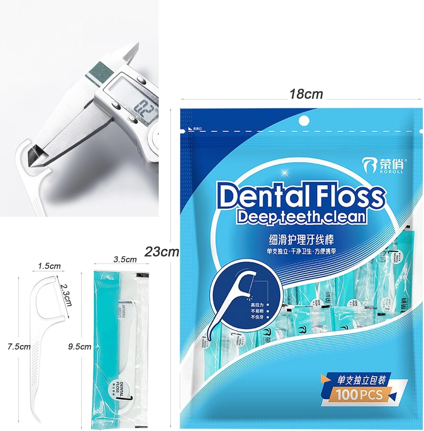 100 Count Dental Floss Picks Flossers for Adults Kids Independent Packaging Disposable Portable Household Travel Use Tensile, White