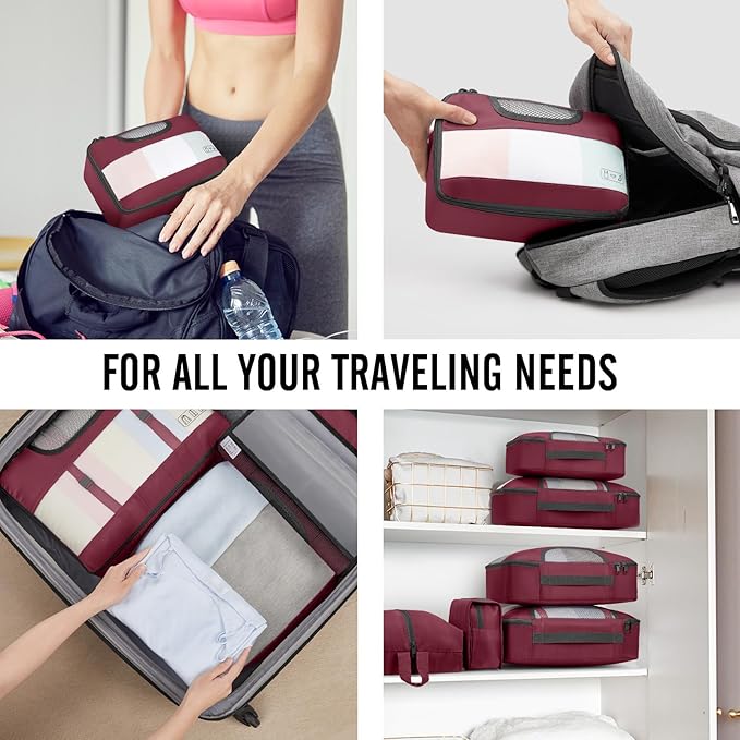 Veken 8 Set Packing Cubes for Travel Essentials, Christmas Gifts, Suitcase Organizer Bags in 4 Sizes, Carry-On Luggage Accessories with Large Laundry & Hanging Toiletry Bag, Must-Have for Airplane