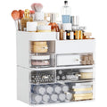 White Countertop Makeup Organizer with 6 Drawers,Large Capacity Skincare Organizers for Vanity,Desk,Dresser,Plastic Bathroom Counter Organizer for Beauty,Skin Care,Perfume,Make up Brush Organization