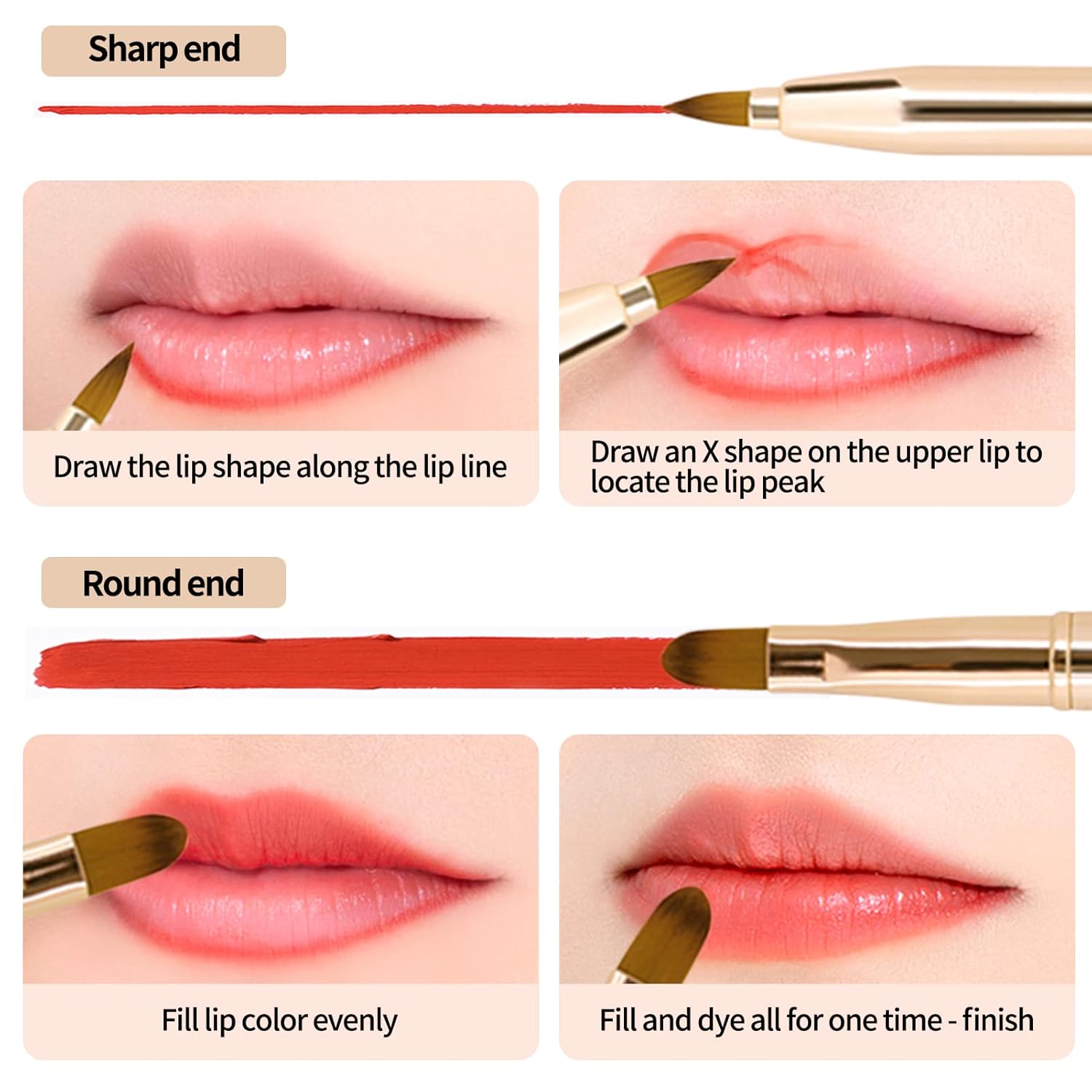 Unaone [2 Pack] Lip Brush for Lipstick, Retractable Lip Brushes, Dual-ended Makeup Brush for Lipstick Lip Gloss, Include Lid
