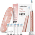 Aquasonic Vibe Series PRO – Ultra-Whitening Electric Toothbrush – 5 Modes & Smart Timers – Premium Travel Case & 6 Proflex Brush Heads – ADA Accepted Toothbrush (Rose Gold)