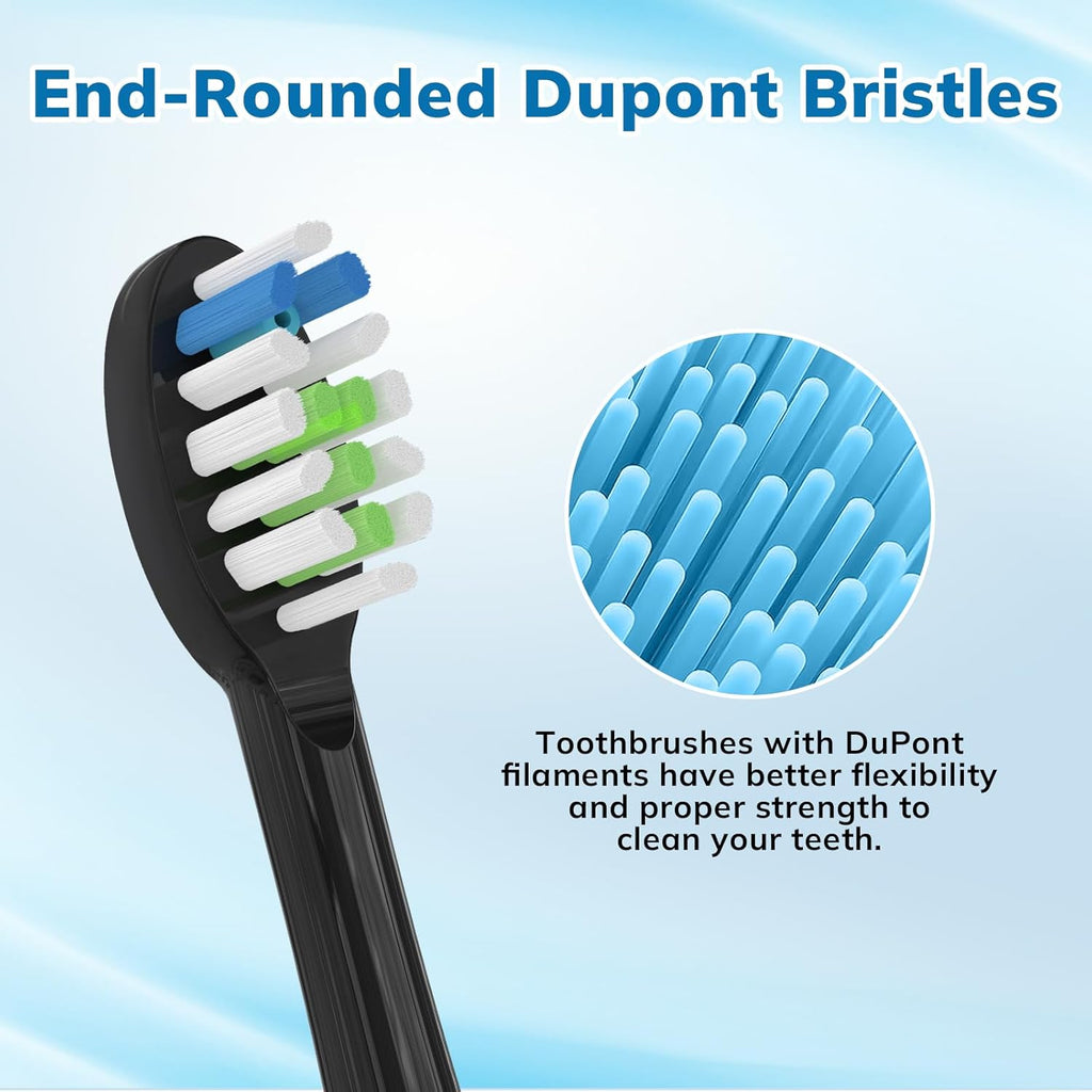 6 Pack Replacement Replacement Brush Heads for Waterpik Sonic Fusion Flossing Toothbrush Compatible with Sonic Fusion SF01/SF02 and Sonic Fusion 2.0 SF03/SF04- Black with Caps