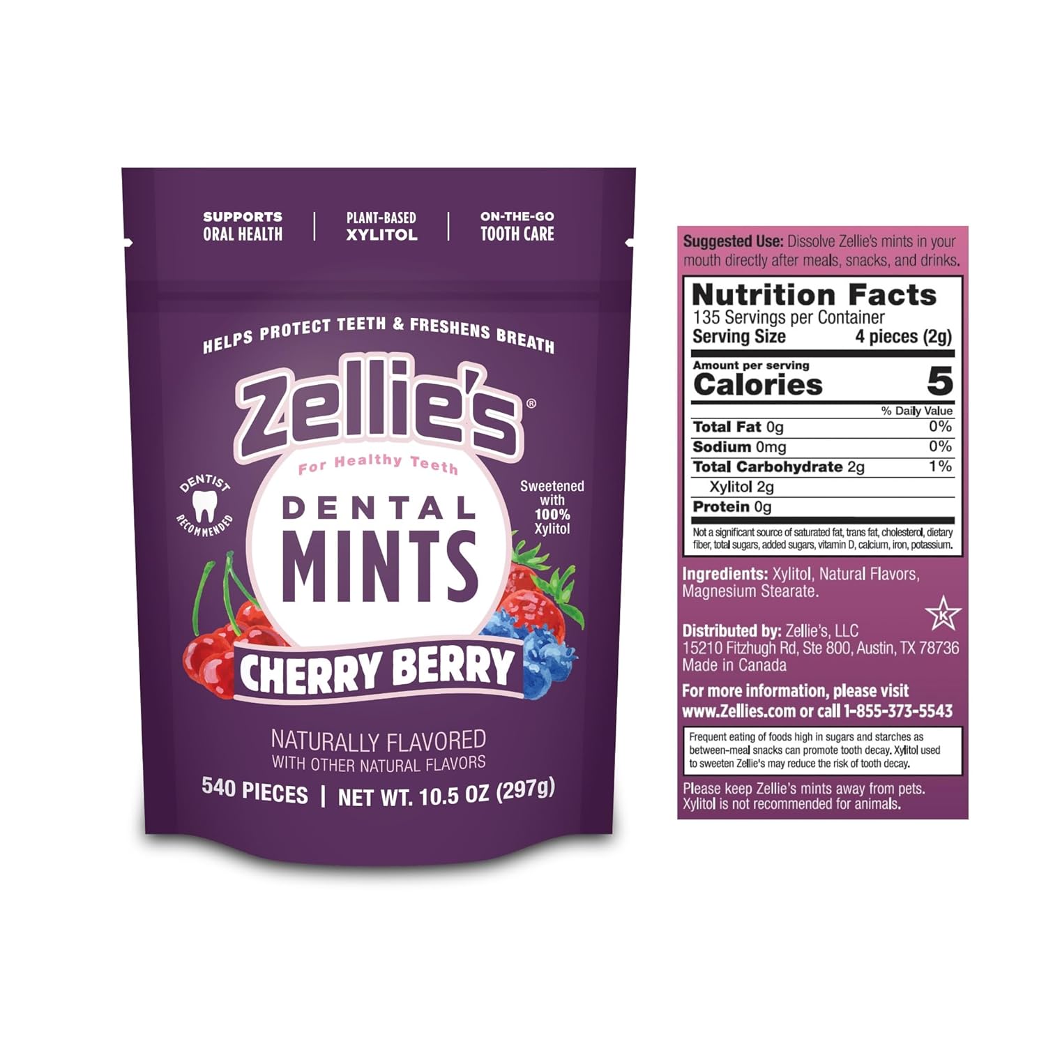 Zellie's | 100% Xylitol Cherry Berry Breath Mints | No Aspartame, Gluten Free, Vegan & Kosher Mints (540 Count - Pack of 1)