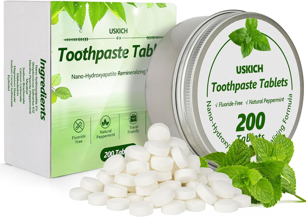 200 Pcs Toothpaste Tablets - Nano Hydroxyapatite Natural Whitening, Reduce Sensitivity,Fluoride & Plastic Free, Eco Friendly & Travel Mouthwash Tablets