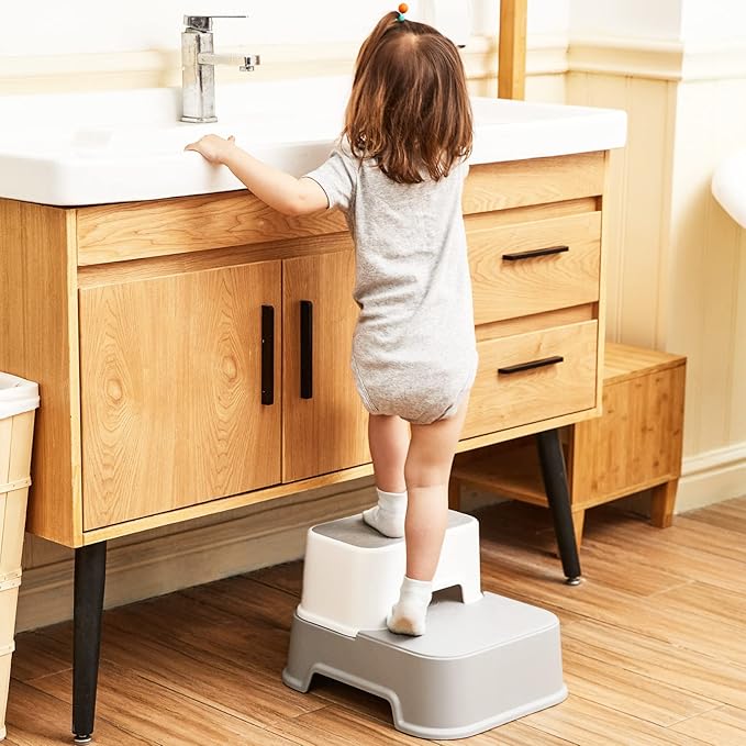2 Step Stool for Kids (2 Packs),Toddler Stool for Bathroom Sink,Potty Training,Toilet Stool, Slip Resistant(Grey)