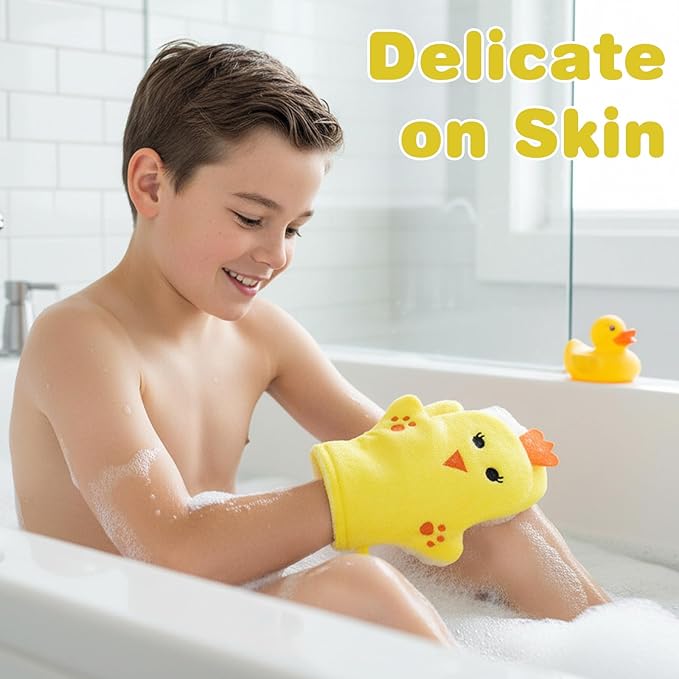2PCS Baby Bath Mitt Washcloths Gloves Panda Chicken Toddler Soft Washcloths for Kids Designed in Cute Animal Towel Gentle Scrub for Baby Girl Boy Bath Shower