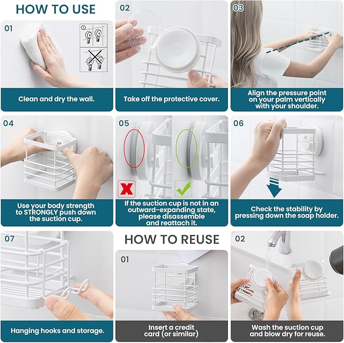 TAILI Patented Suction Cup Toothbrush Holder, Stainless Steel Anti-Puddling Toothbrush Shower Holder, No Drilling Removable Organizer for Bathroom Toothpaste, Razor, Kitchen and Office Items, White