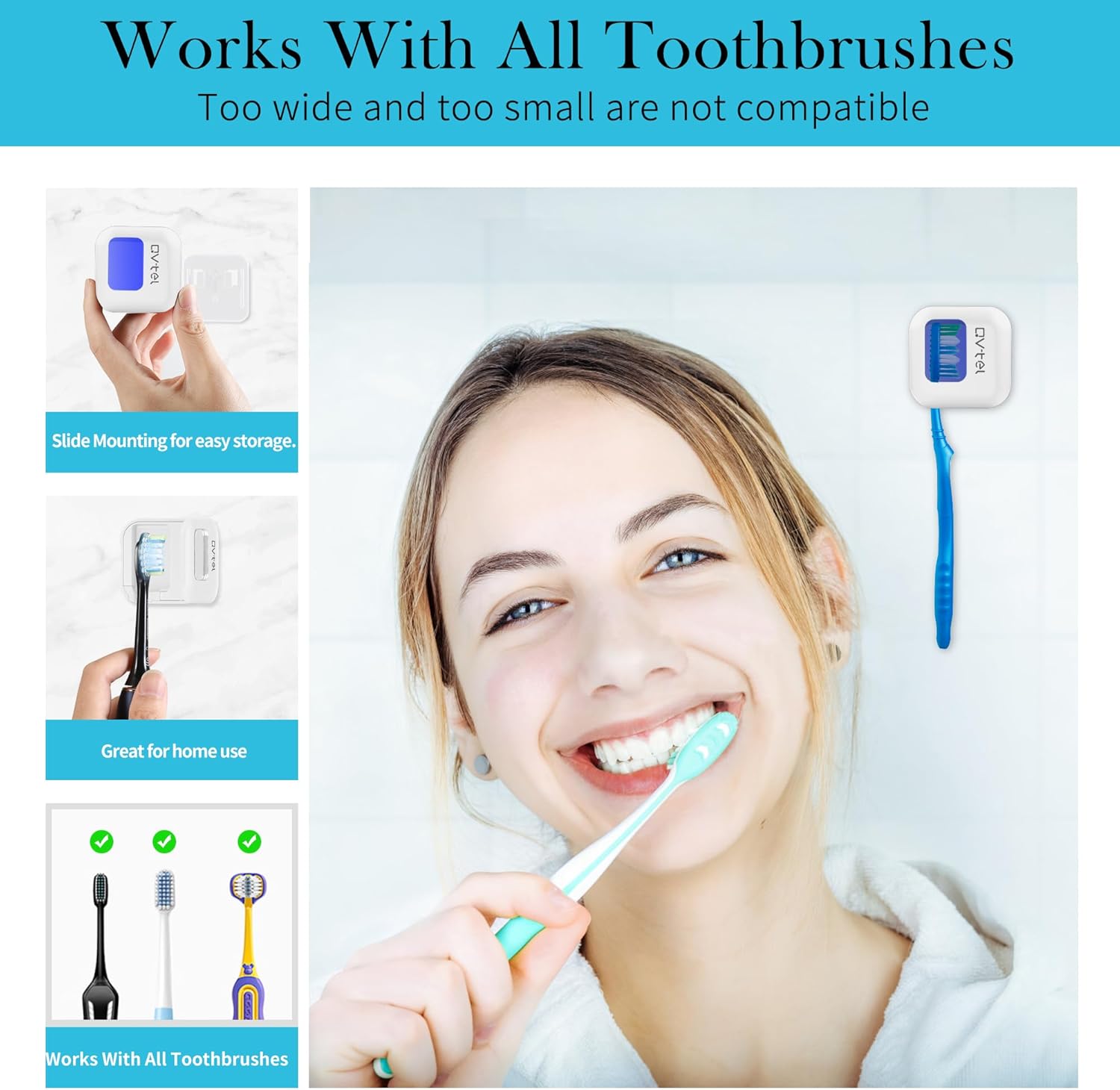 Wall Mounted Toothbrush Holder & Toothbrush Cleaner, Travel Toothbrush Case -Manual/Electric Toothbrush Covers for Any Toothbrush Head - Rechargeable Travel Toothbrush Case with Cover, Clean for Home