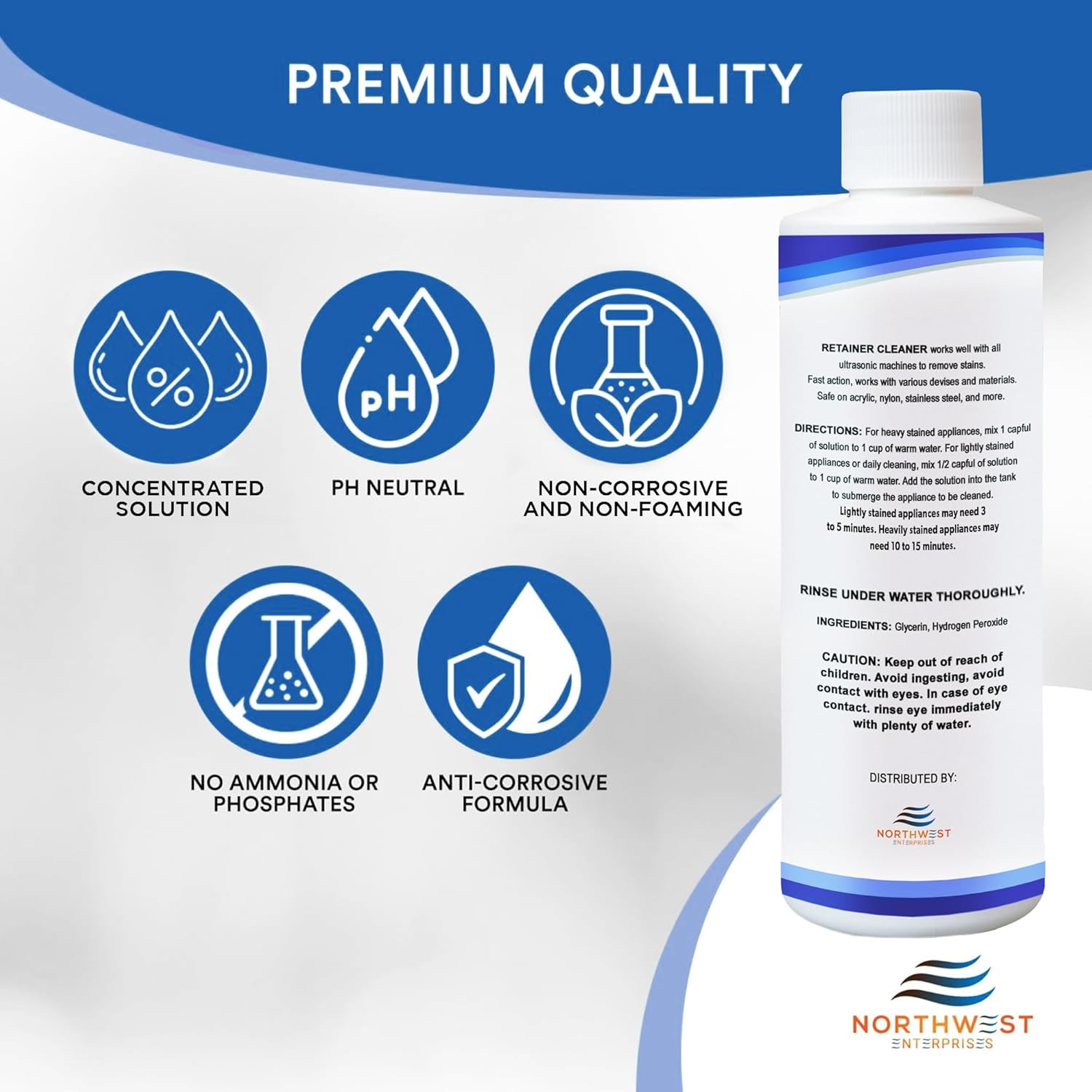 Ultrasonic Retainer Cleaner Solution Concentrate - Ultrasonic Denture Cleaner for Ultrasonic Machines - Cleans Mouthguards, Invisalign, and Nightguards - Odor, Stain and Discoloration Remover (16 oz)