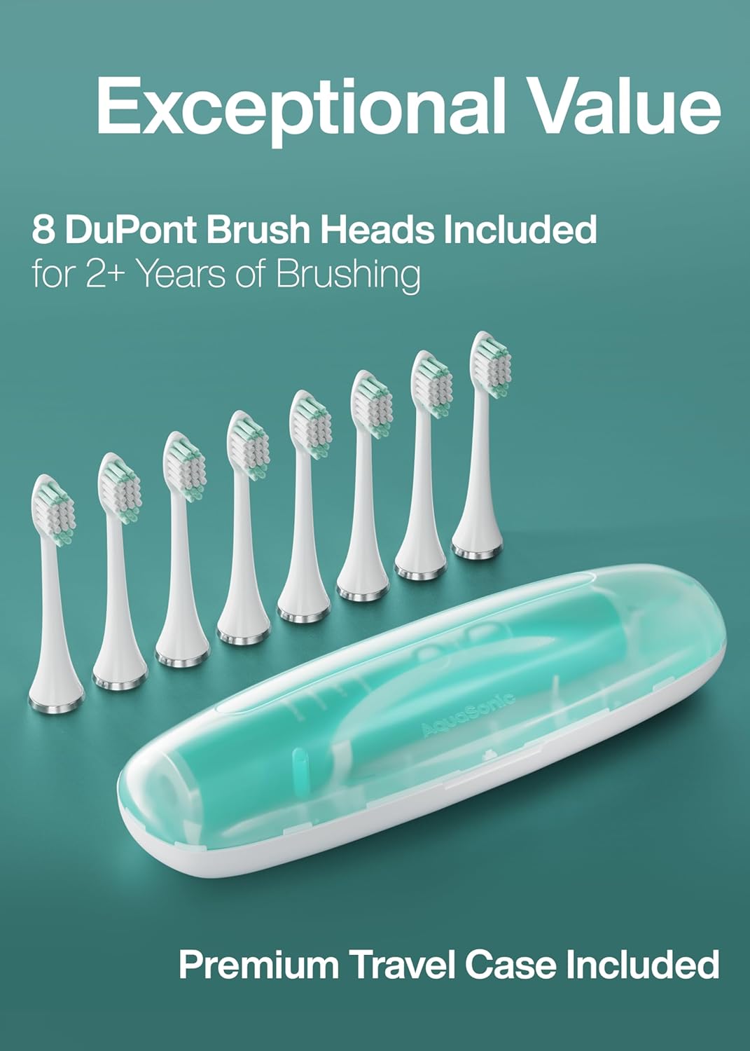 Aquasonic Vibe Series Ultra-Whitening Toothbrush – ADA Accepted Power Toothbrush - 8 Brush Heads & Travel Case – 40,000 VPM Motor & Wireless Charging - 4 Modes w Smart Timer – Mint Green Metallic