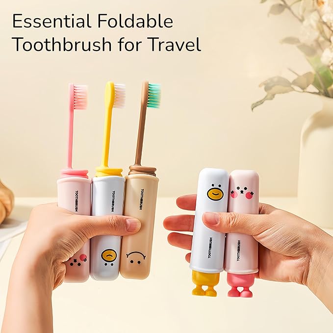 Folding Toothbrush with Built-in Cover, Perfect for Travel, Hiking & Camping, Compact & Portable, Toothbrush with Soft Bristles, for Adults & Kids (3 Count)