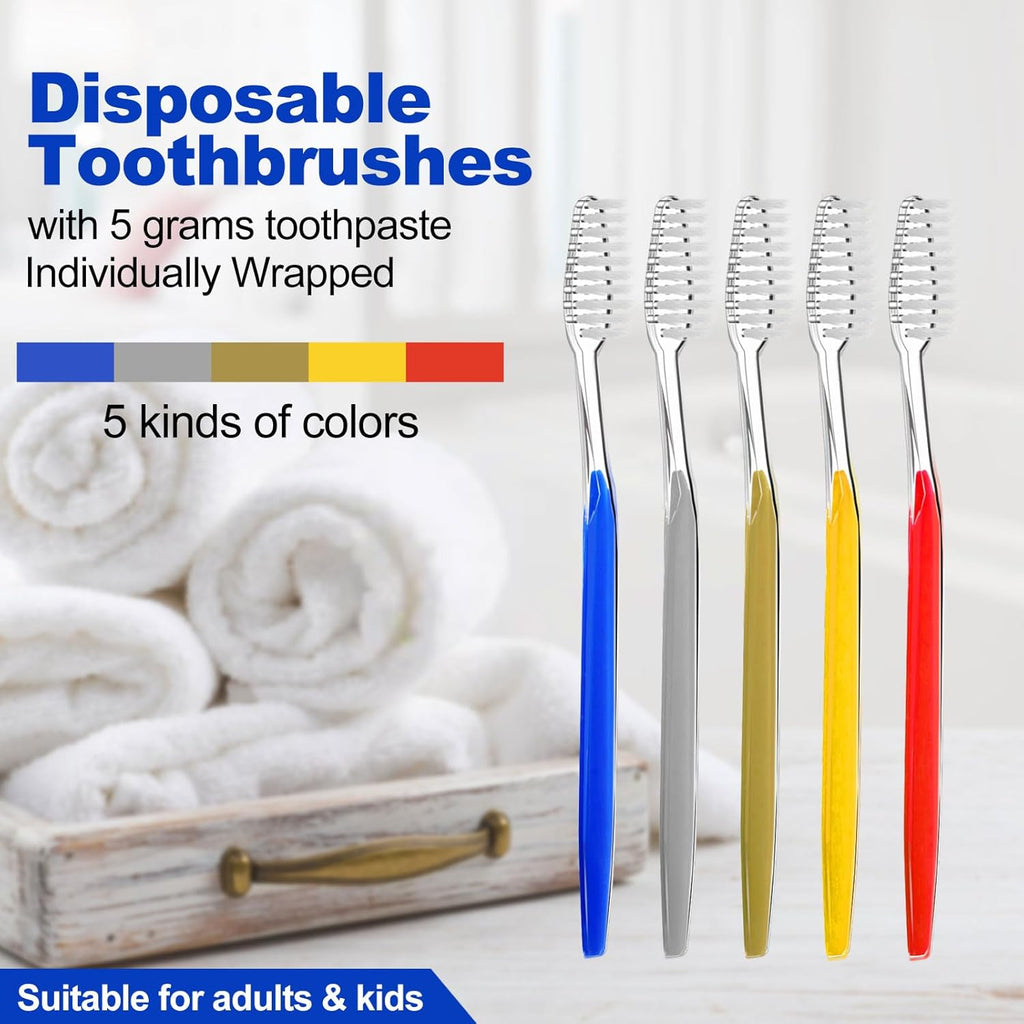100pcs Disposable Toothbrushes with Toothpaste (5 Colors)
