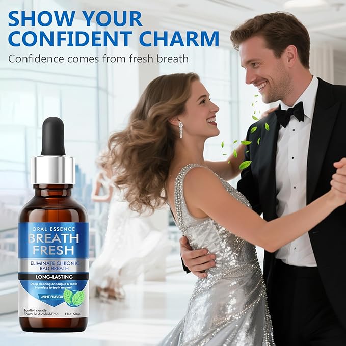 Bad Breath Treatment for Adults - Natural Fast-Acting Breath Freshening Drops with Long-Lasting Protection, Alcohol-Free Oral Care Solution for Social Confidence