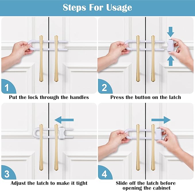12 Packs Baby Proofing Sliding Cabinet Locks modacraft U-Shaped Child Safety Latches Adjustable White Locks for Handles Knobs Drawers Closet Cupboard