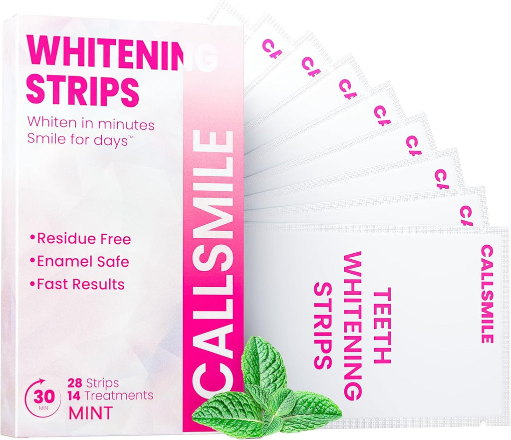 CALLSMILE Teeth Whitening Strips - 14 Treatments Enamel Safe, Professional Teeth Whitening with Non-Slip Dry Strip Technology, Deep Stains Removal, No Sensitivity, Mint (28 Strips)