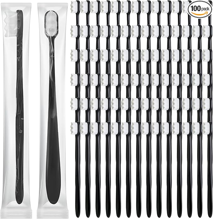 100 Pcs Nano Toothbrush 6.7" Micro Fur Extra Soft Bristle Wavy Head for Adults, Gentle for Sensitive Gums & Recession, Oral Care(Black & White)