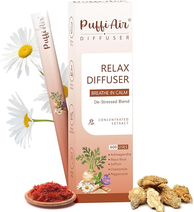 Relax Herbal Diffuser for Breathing in Calm丨De-Stress Blend with Ashwagandha, Maca Root, Saffron, Chamomile and Peppermint - Natural Ingredients, 600 Uses