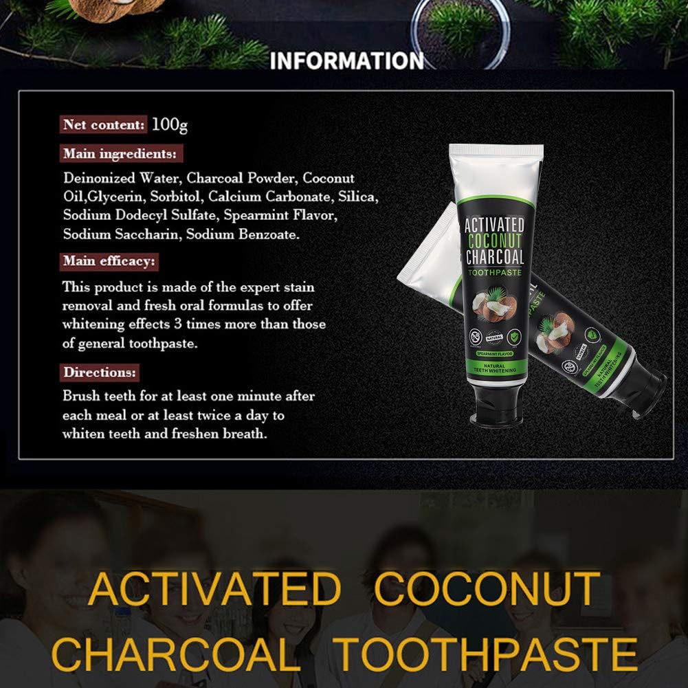ZJchao Bamboo Charcoal Toothpaste, Activated Charcoal Coconut Oil Toothpaste for Teeth Whitening