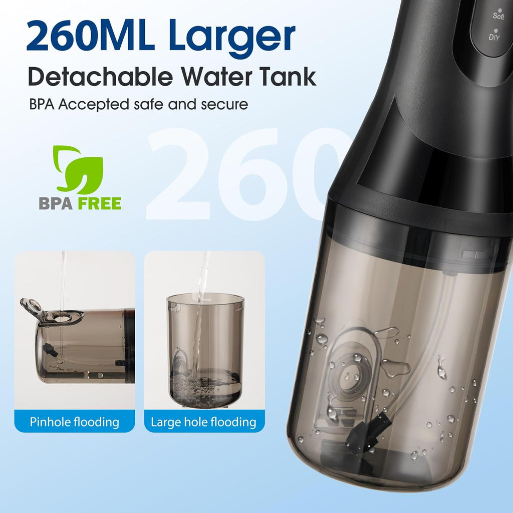 Water Dental Flosser Teeth Pick,Portable Cordless Oral Irrigator,260MLRechargeable Travel Irrigation Cleaner, IPX7 Waterproof,Electric Flossing for Teeth Cleaning