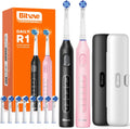 Bitvae Rotating Electric Toothbrush 2 Packs for Adults and Kids, 8 Brush Heads 60-Day Battery Life, 5 Modes Power Toothbrush with 2-Minute Smart Timer, Black & Pink, R1