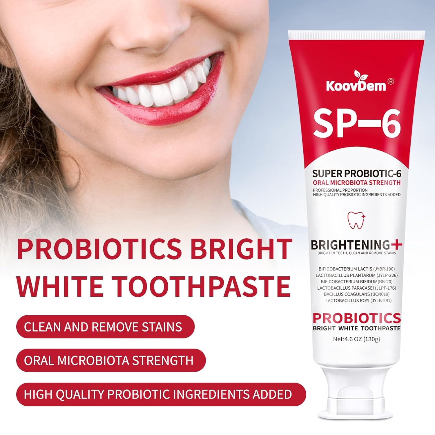 2025 New Sp-6 Probiotics Whitening Toothpaste-Fluoride-Free, Enhanced Formula with 6 Probiotics for Gum Care & Fresh Breath, Fresh Mint Flavor(2PC)（Blue+Red）