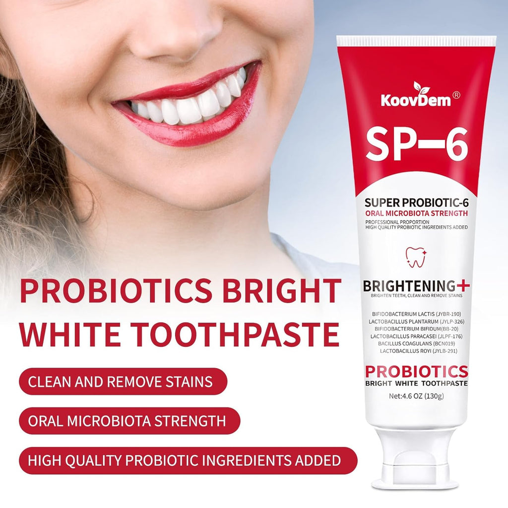 2025 New Sp-6 Probiotics Whitening Toothpaste-Fluoride-Free, Enhanced Formula with 6 Probiotics for Gum Care & Fresh Breath, Fresh Mint Flavor(2PC)（Red）