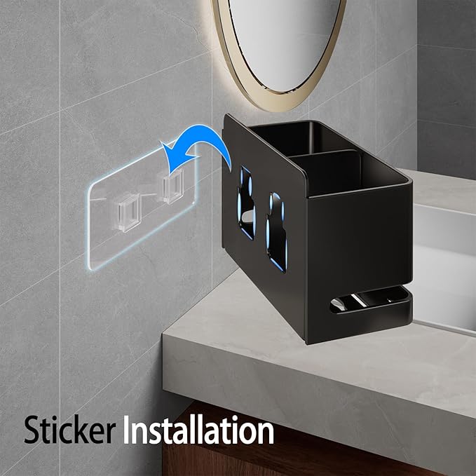 Aluminum Electric Toothbrush Holder - Bathroom Wall Mounted Toothbrush Holder (Black, Double Slot)